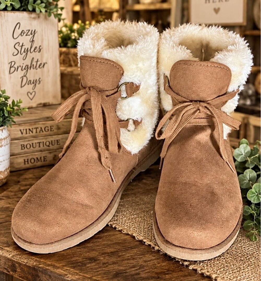 Makalu Rochelle Brown Faux Fur Lined Lace-Up Ankle Bootie Women US 11 M